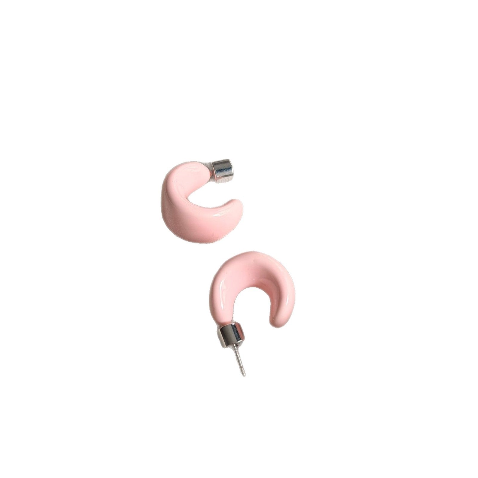 C Shape Enamel Stud Earrings In Copper With 925 Sterling Silver Posts, New Style For Women