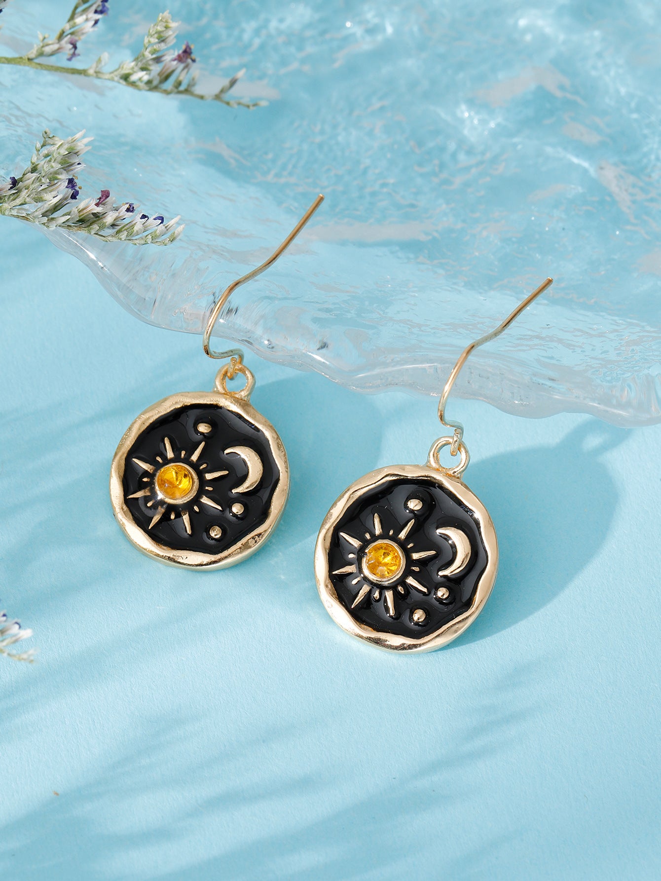 Novelty Sun Stud Earrings In Colour Featuring Enamel Craft And Titanium Alloy Ear Pins For Unisex