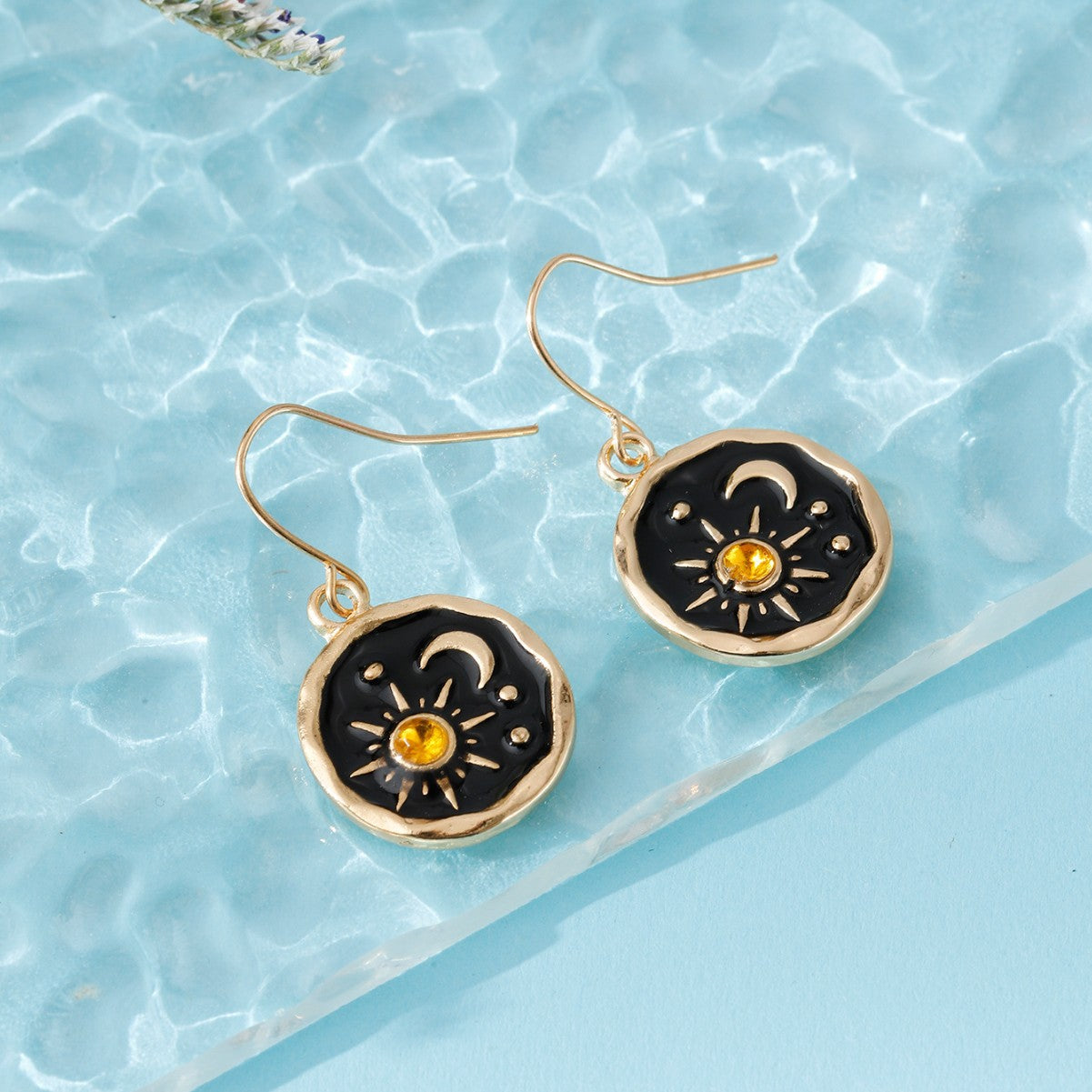 Novelty Sun Stud Earrings In Colour Featuring Enamel Craft And Titanium Alloy Ear Pins For Unisex