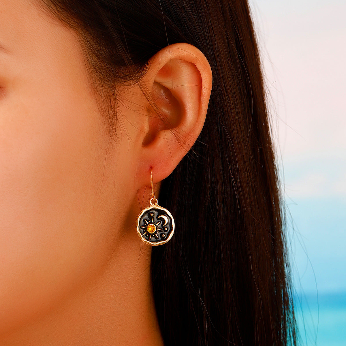 Novelty Sun Stud Earrings In Colour Featuring Enamel Craft And Titanium Alloy Ear Pins For Unisex