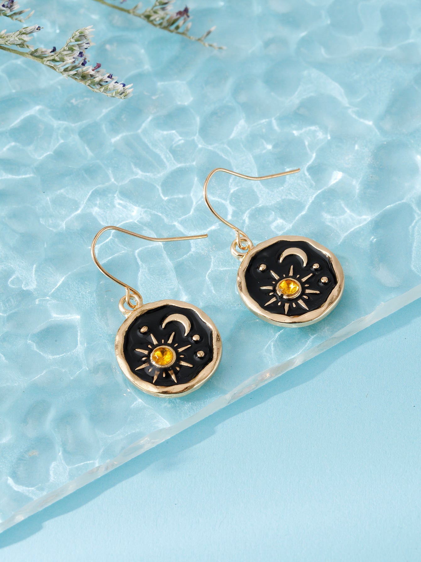 Novelty Sun Stud Earrings In Colour Featuring Enamel Craft And Titanium Alloy Ear Pins For Unisex