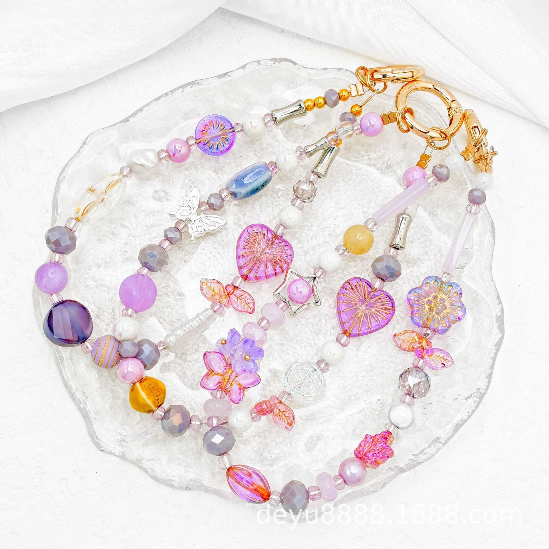 Lucky Heart Pendant Handmade With Beaded Chain, Original Design Jewelry Accessories In Plastic