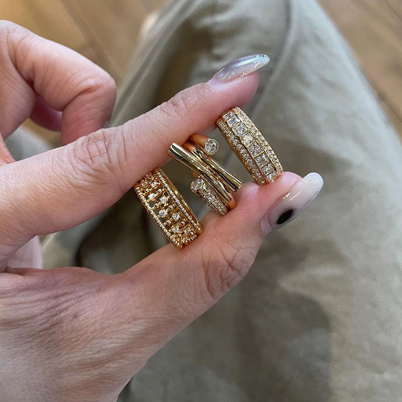 Double Ring For Women In Gold Alloy Featuring Electroplated Finish