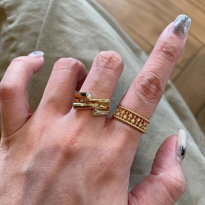 Double Ring For Women In Gold Alloy Featuring Electroplated Finish