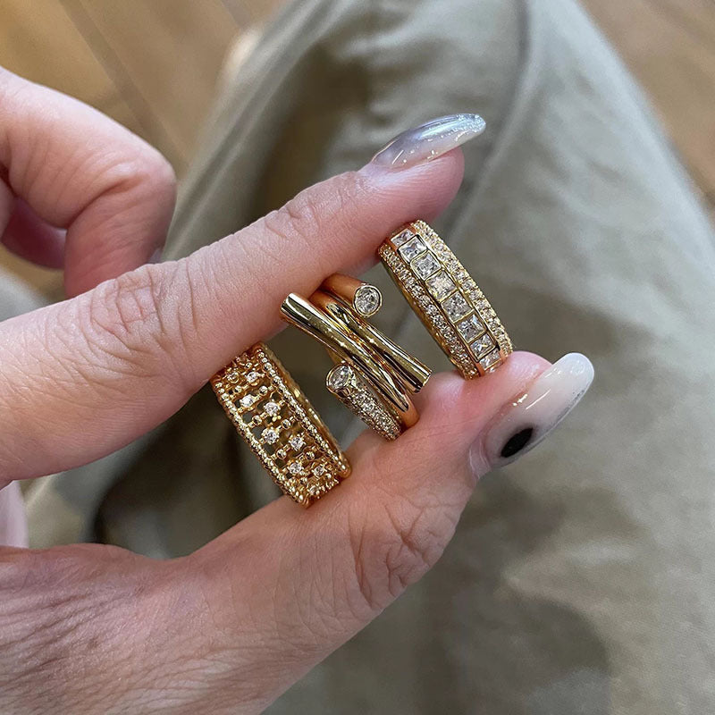 Double Ring For Women In Gold Alloy Featuring Electroplated Finish