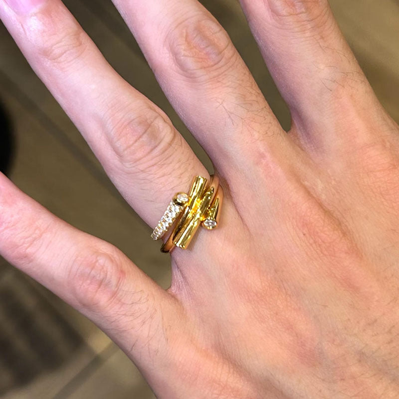 Double Ring For Women In Gold Alloy Featuring Electroplated Finish