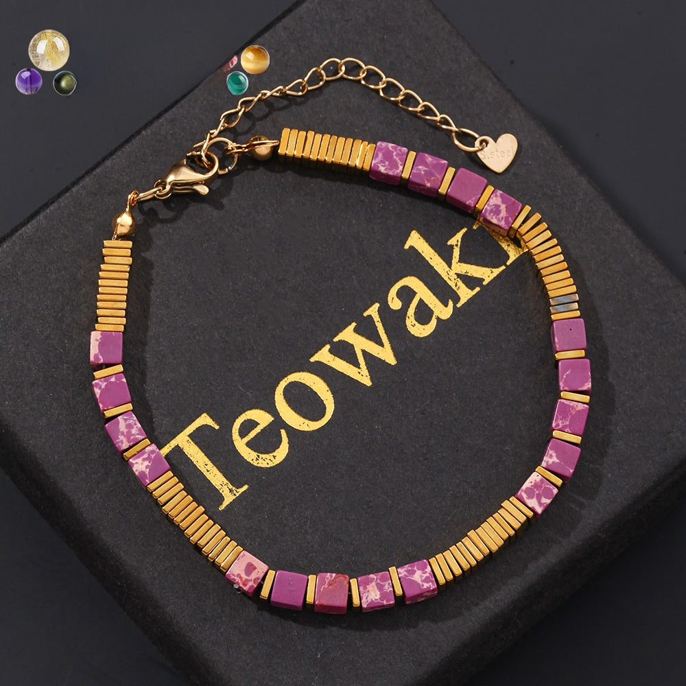 Handmade Unisex Tiger Eye Bracelets With Electroplated Golden Plated Finish