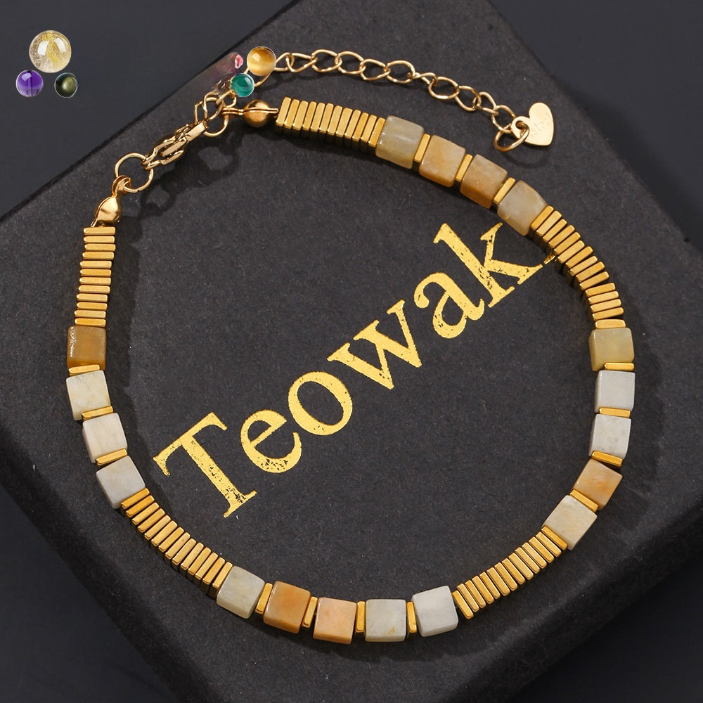 Handmade Unisex Tiger Eye Bracelets With Electroplated Golden Plated Finish