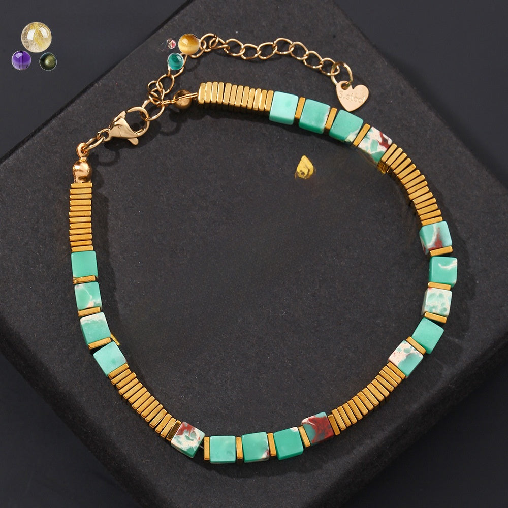 Handmade Unisex Tiger Eye Bracelets With Electroplated Golden Plated Finish