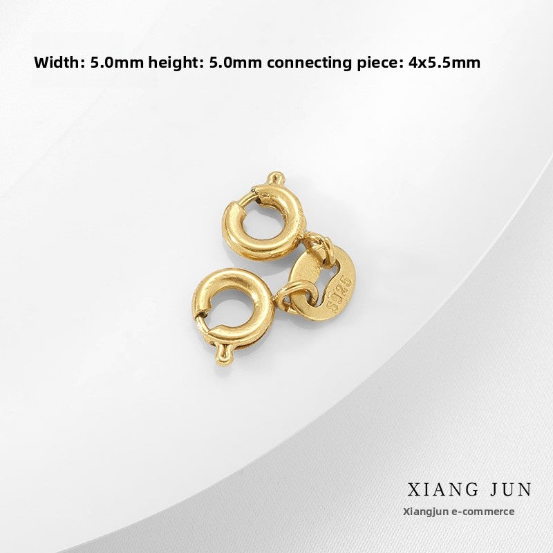 Electroplated Titanium Steel Jewelry Buckle With Double Ring Pattern, Spring Ring Clasp, 18K Gold Plated, 5mm Diameter, 1 PCS