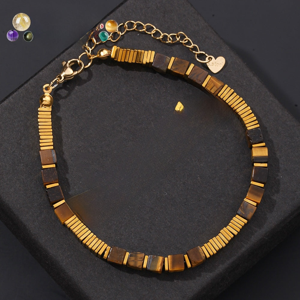 Handmade Unisex Tiger Eye Bracelets With Electroplated Golden Plated Finish