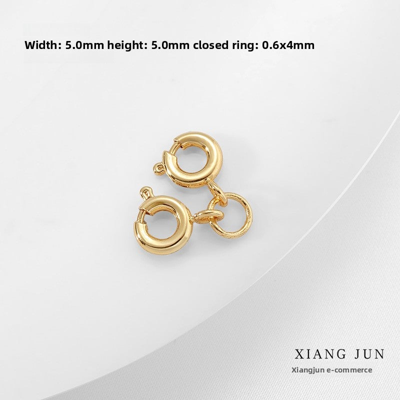 Electroplated Titanium Steel Jewelry Buckle With Double Ring Pattern, Spring Ring Clasp, 18K Gold Plated, 5mm Diameter, 1 PCS
