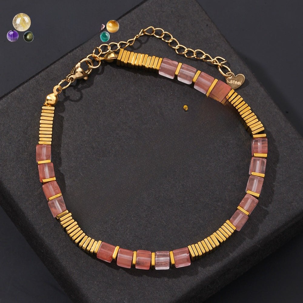 Handmade Unisex Tiger Eye Bracelets With Electroplated Golden Plated Finish
