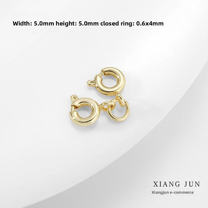 Electroplated Titanium Steel Jewelry Buckle With Double Ring Pattern, Spring Ring Clasp, 18K Gold Plated, 5mm Diameter, 1 PCS