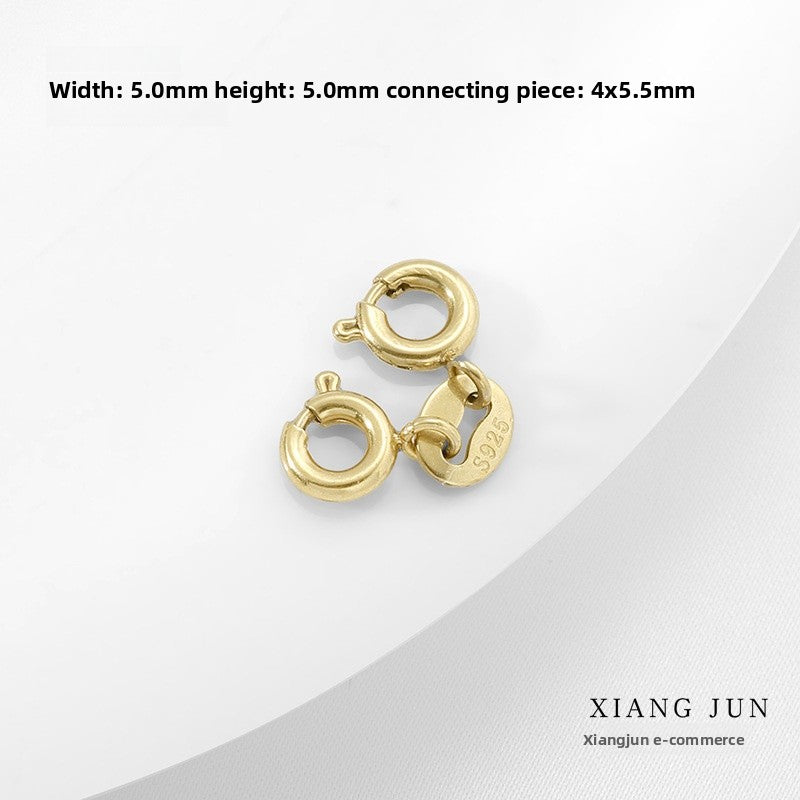 Electroplated Titanium Steel Jewelry Buckle With Double Ring Pattern, Spring Ring Clasp, 18K Gold Plated, 5mm Diameter, 1 PCS