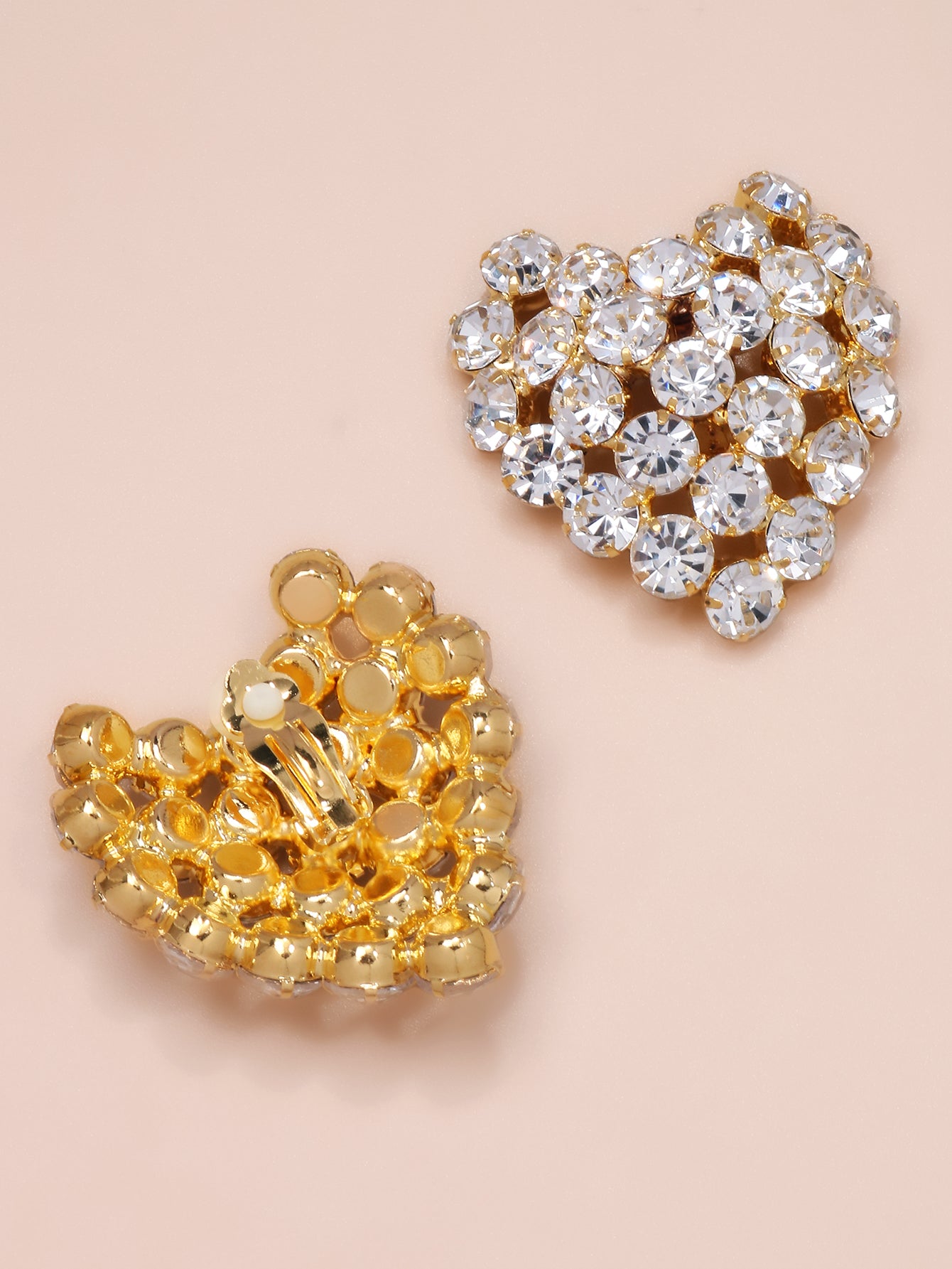 Luxurious Geometric Clip Earrings For Women In Silver Plated Alloy With Rhinestone Pave Inlay