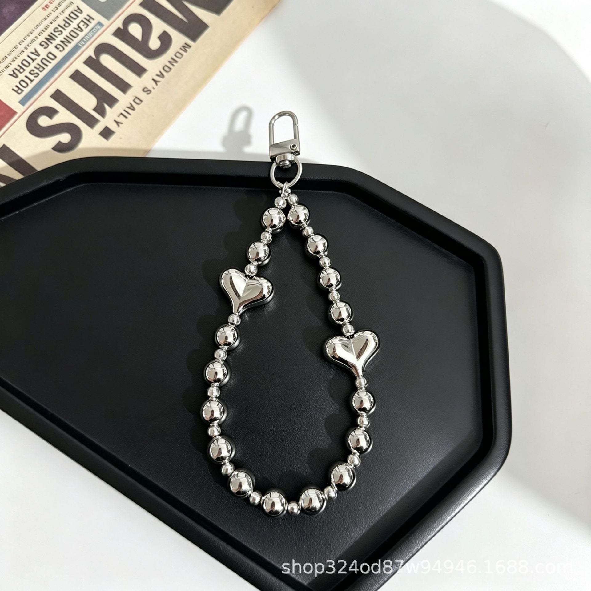 Heart Shape Electroplated Silver Key Chain With Acrylic Material In Sweet Style