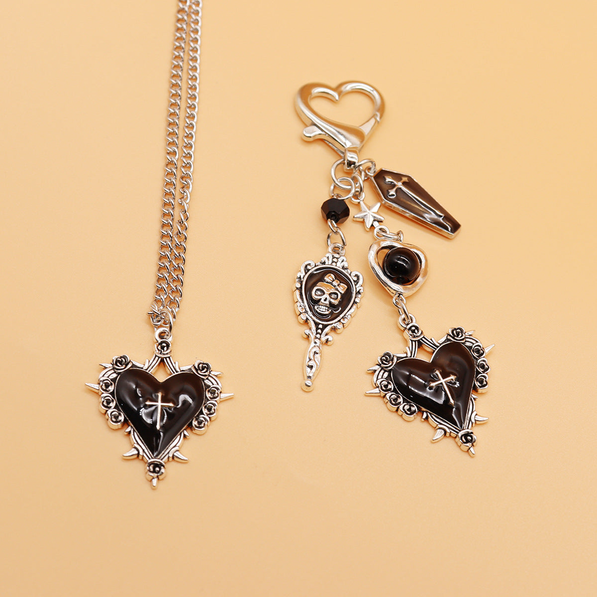 Handmade Halloween Cross Key Chain In Alloy Featuring Punk Style Design