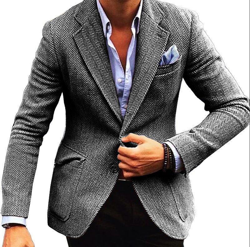 Men's Casual Plaid Blazer With Single Breasted Placket In Polyester Fabric Featuring Printing Craftsmanship