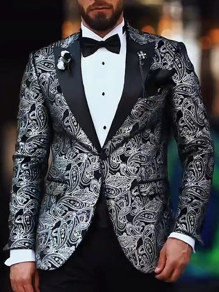Men's Casual Plaid Blazer With Single Breasted Placket In Polyester Fabric Featuring Printing Craftsmanship