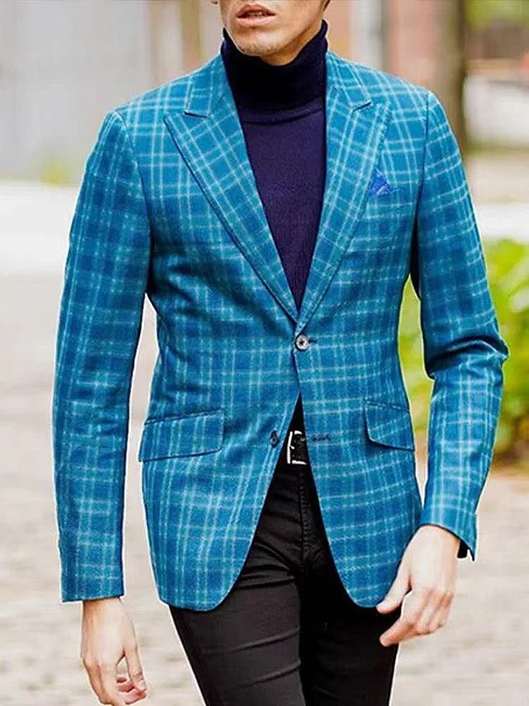 Men's Casual Plaid Blazer With Single Breasted Placket In Polyester Fabric Featuring Printing Craftsmanship