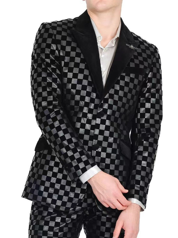 Men's Casual Plaid Blazer With Single Breasted Placket In Polyester Fabric Featuring Printing Craftsmanship