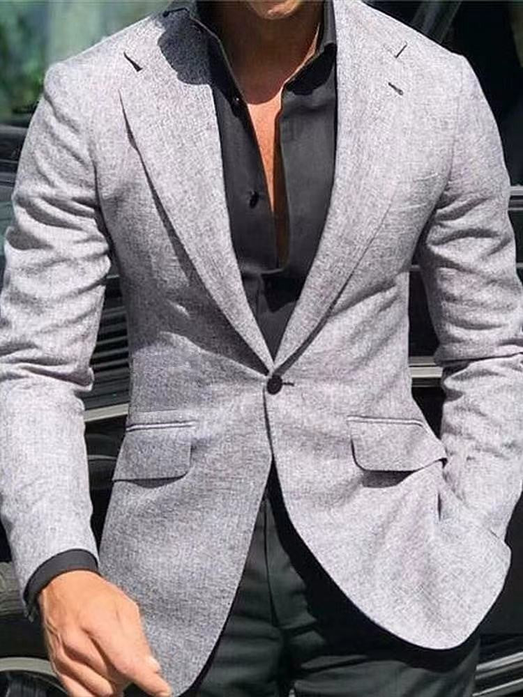 Men's Casual Plaid Blazer With Single Breasted Placket In Polyester Fabric Featuring Printing Craftsmanship