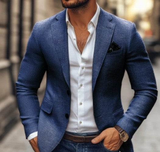 Men's Casual Plaid Blazer With Single Breasted Placket In Polyester Fabric Featuring Printing Craftsmanship