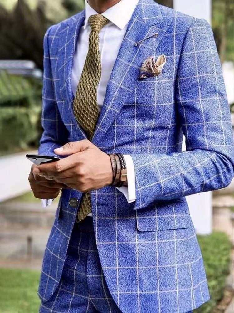 Men's Casual Plaid Blazer With Single Breasted Placket In Polyester Fabric Featuring Printing Craftsmanship