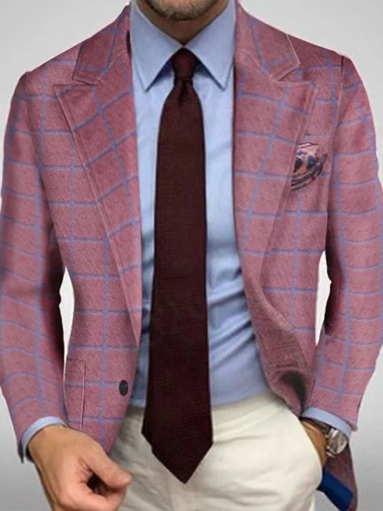 Men's Casual Plaid Blazer With Single Breasted Placket In Polyester Fabric Featuring Printing Craftsmanship