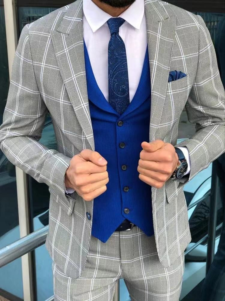 Men's Casual Plaid Blazer With Single Breasted Placket In Polyester Fabric Featuring Printing Craftsmanship