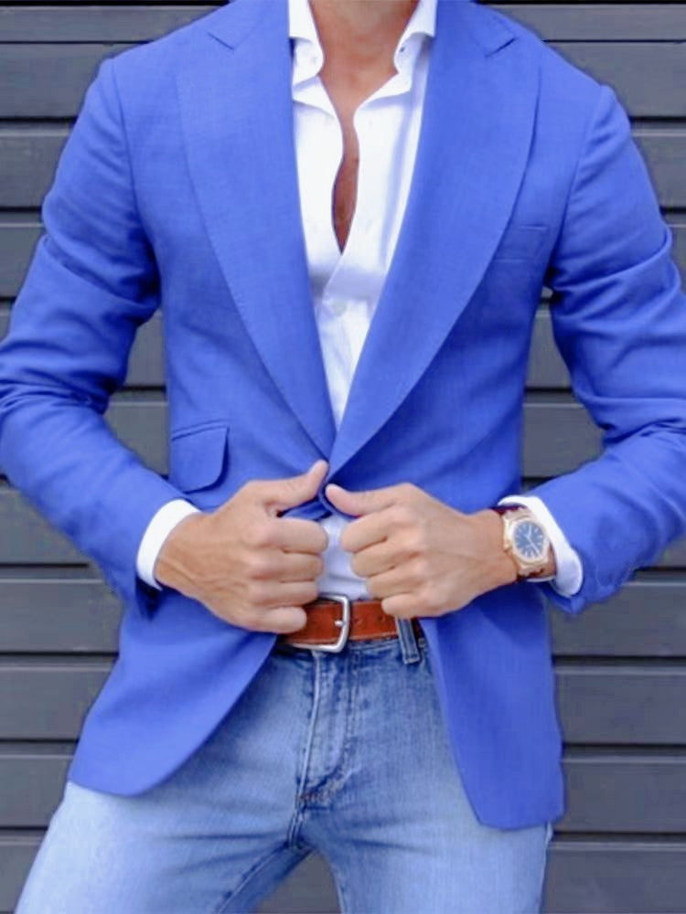 Men's Casual Plaid Blazer With Single Breasted Placket In Polyester Fabric Featuring Printing Craftsmanship