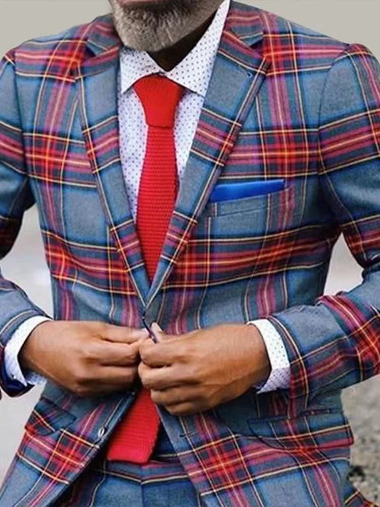 Men's Casual Plaid Blazer With Single Breasted Placket In Polyester Fabric Featuring Printing Craftsmanship