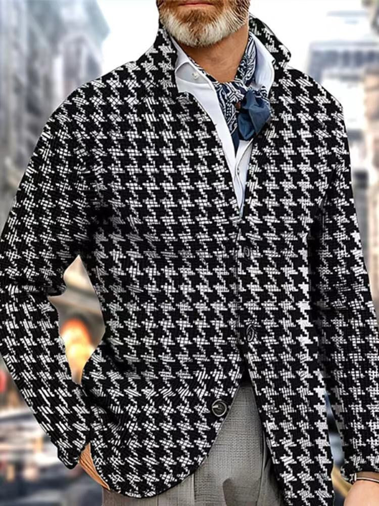 Men's Casual Plaid Blazer With Single Breasted Placket In Polyester Fabric Featuring Printing Craftsmanship