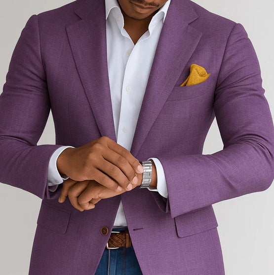 Men's Casual Plaid Blazer With Single Breasted Placket In Polyester Fabric Featuring Printing Craftsmanship