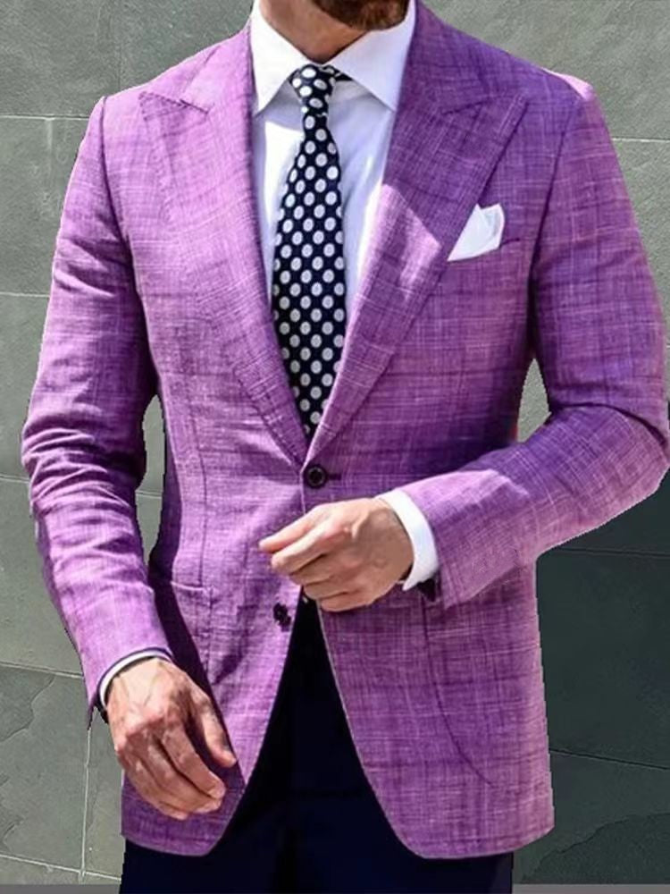 Men's Casual Plaid Blazer With Single Breasted Placket In Polyester Fabric Featuring Printing Craftsmanship