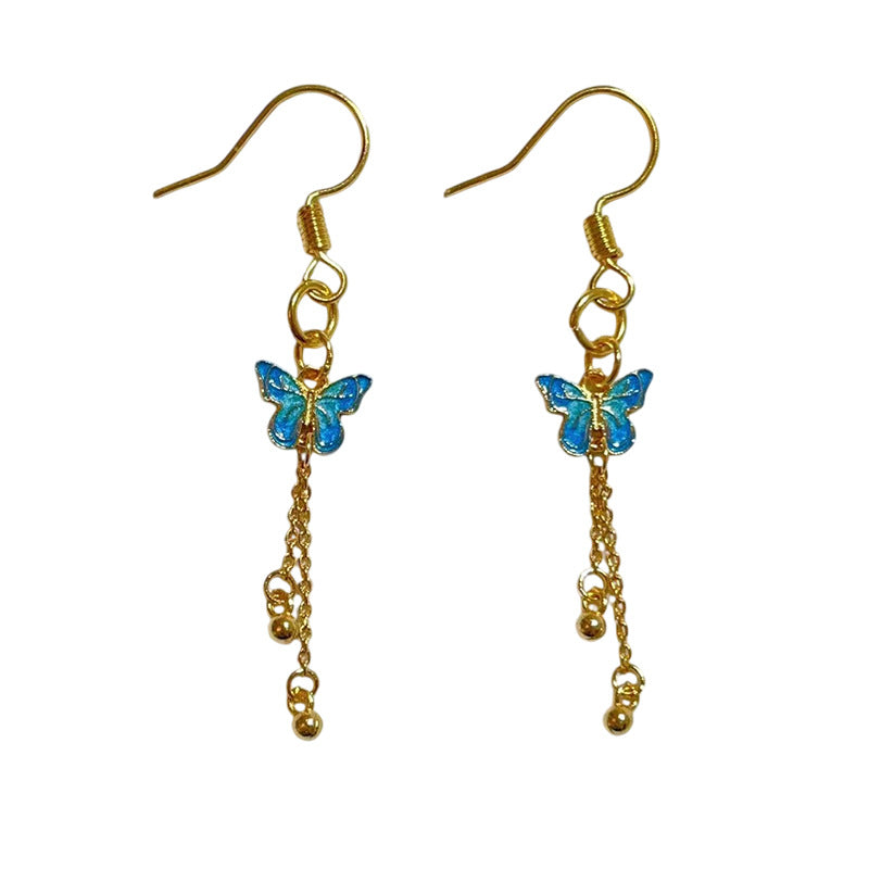 Butterfly Enamel Ear Hook Earrings In Blue Copper With 24K Real Gold Plated Finish For Women