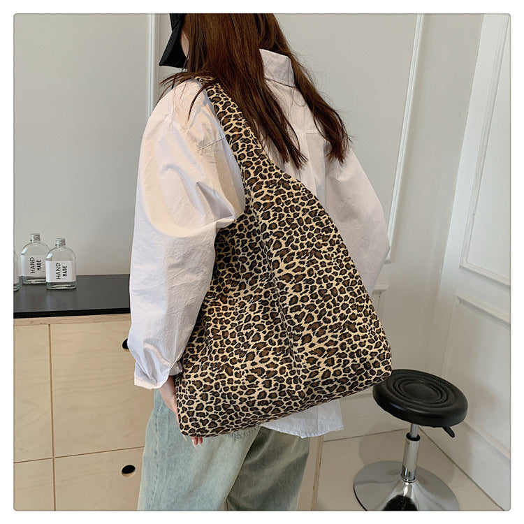 Leopard Print Square Canvas Tote Bag With Sewing Thread Detail, Top Handle, Perfect For Summer