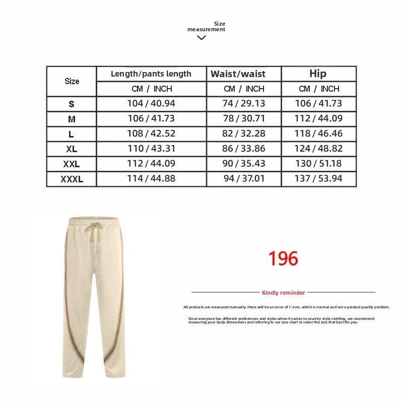 Men's Casual Stripe Straight Full Length Pants In Polyester Fabric With Splicing Craft