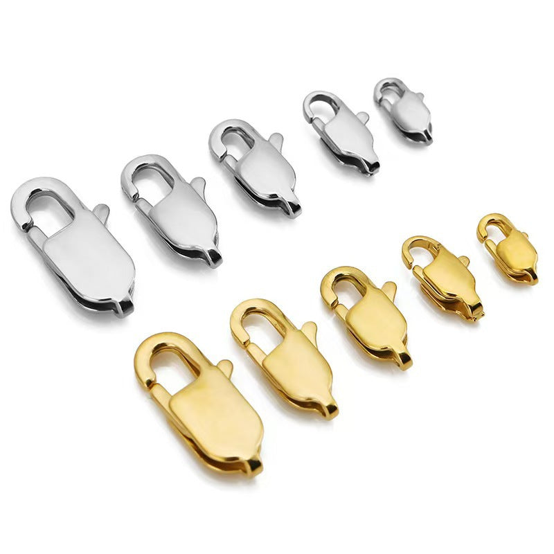 Polished Metal Lobster Clasp With Rectangle Pattern In Steel Color, Modern Style Jewelry Accessory