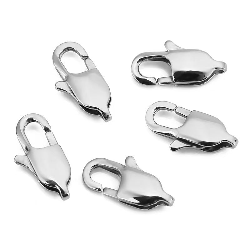 Polished Metal Lobster Clasp With Rectangle Pattern In Steel Color, Modern Style Jewelry Accessory