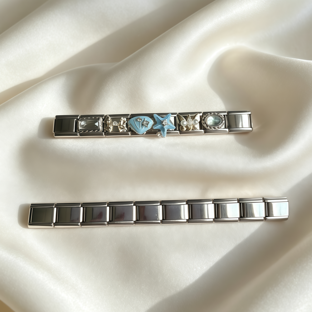Italian Charm Bracelets With Asymmetrical Butterfly Design In  Stainless Steel, Sweet Style For Women