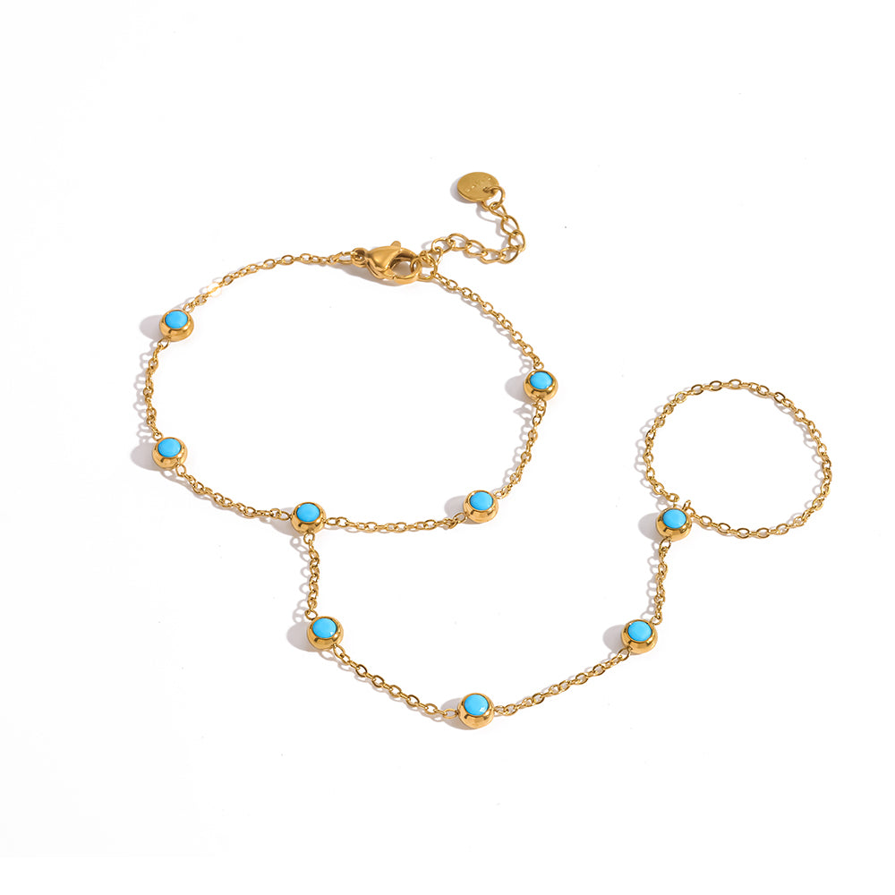 Bohemian Geometric Bracelets With Electroplated 18K Real Gold Plated 304 Stainless Steel And Turquoise Inlay Featuring Tennis Chain