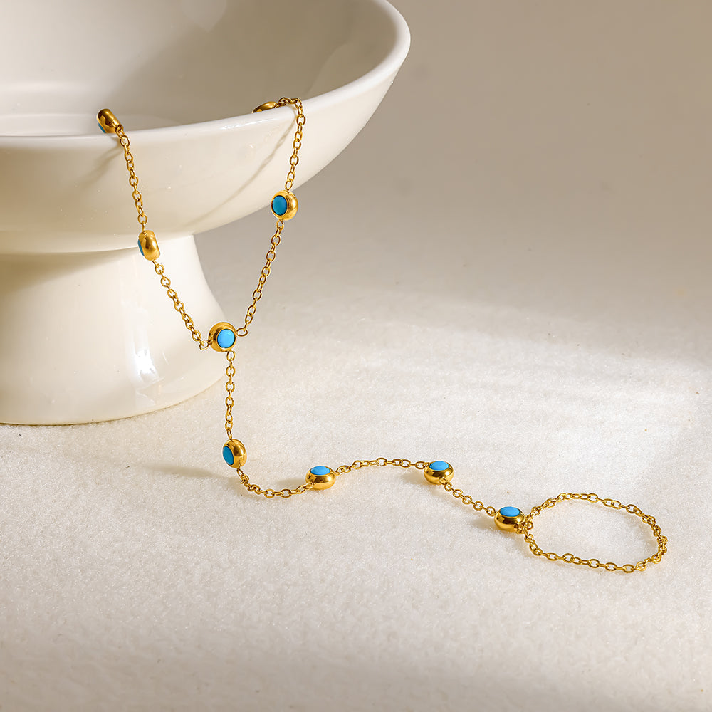 Bohemian Geometric Bracelets With Electroplated 18K Real Gold Plated 304 Stainless Steel And Turquoise Inlay Featuring Tennis Chain