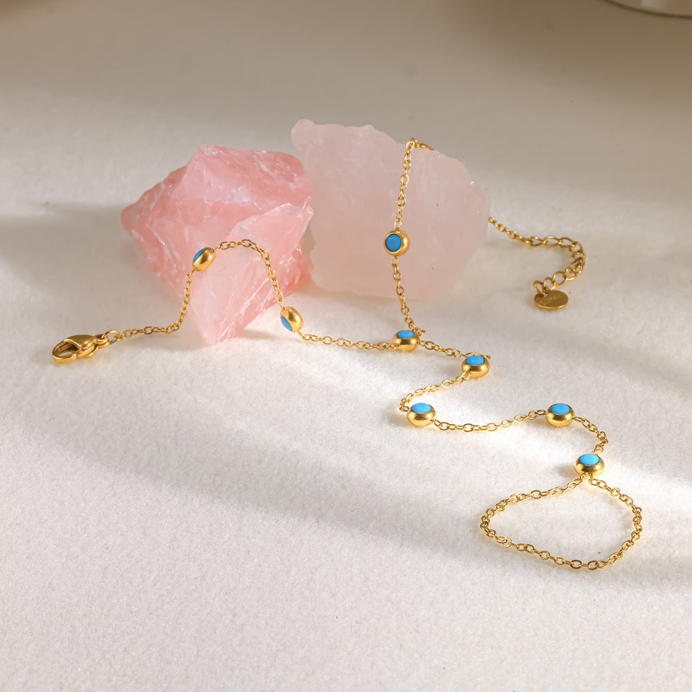 Bohemian Geometric Bracelets With Electroplated 18K Real Gold Plated 304 Stainless Steel And Turquoise Inlay Featuring Tennis Chain
