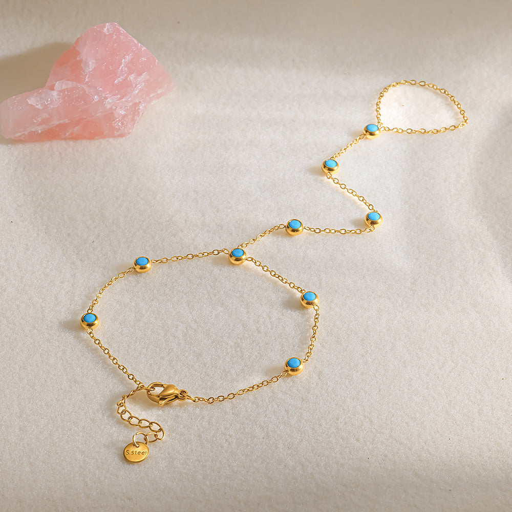 Bohemian Geometric Bracelets With Electroplated 18K Real Gold Plated 304 Stainless Steel And Turquoise Inlay Featuring Tennis Chain