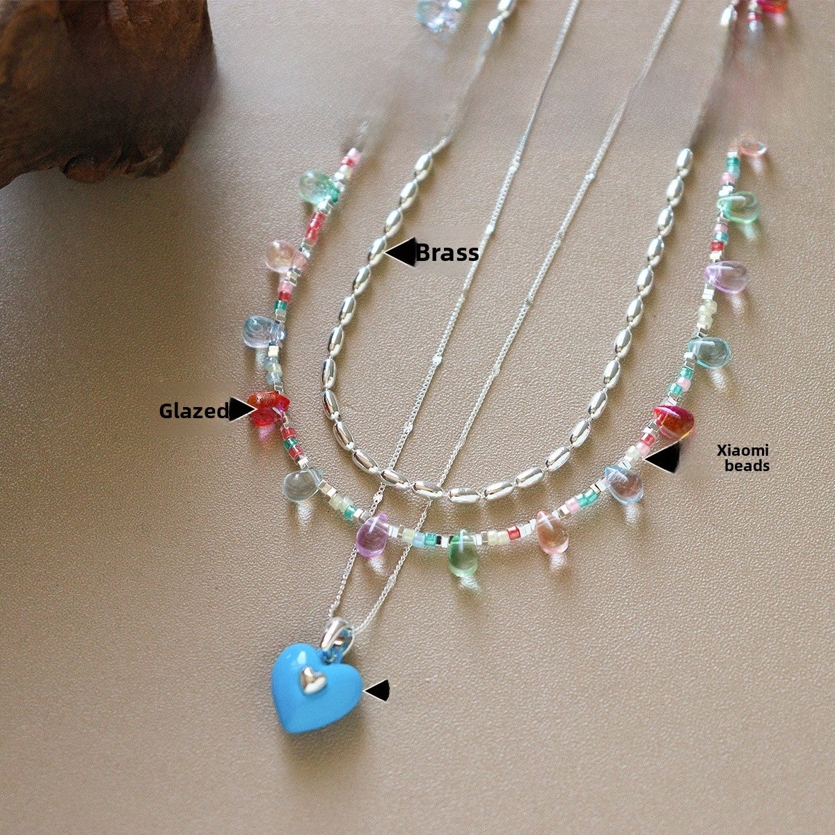 Sweet Geometric Beaded Chain Necklace For Women Featuring Mixed Materials And Seed Bead Inlay