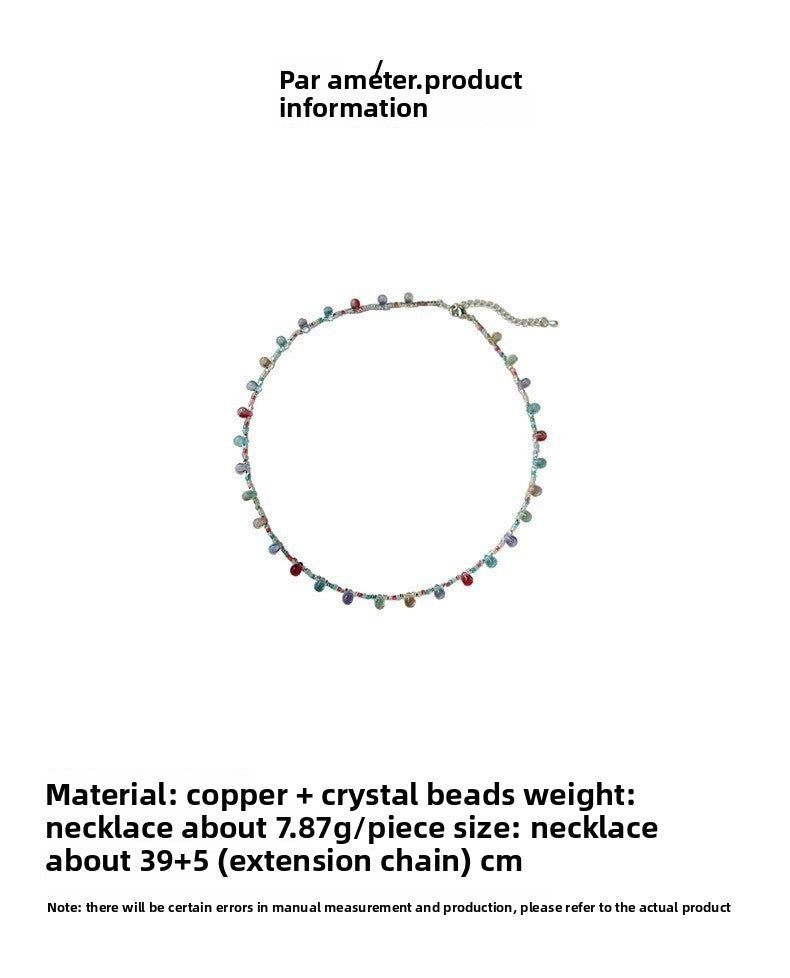 Sweet Geometric Beaded Chain Necklace For Women Featuring Mixed Materials And Seed Bead Inlay
