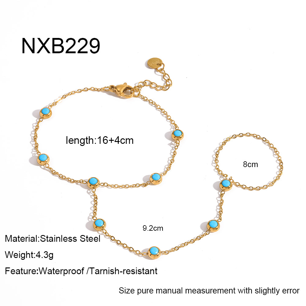 Bohemian Geometric Bracelets With Electroplated 18K Real Gold Plated 304 Stainless Steel And Turquoise Inlay Featuring Tennis Chain