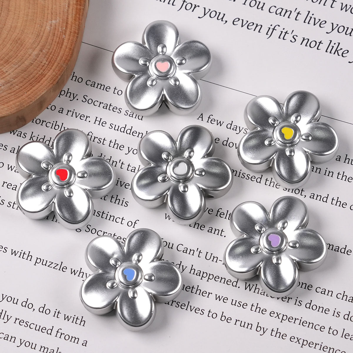 Gold Electroplated Plastic Flower Beads For Jewelry Making With Hole Size 2~2.9mm